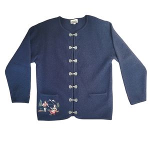 VINTAGE navy blue button down woollen coat with embroidery size small